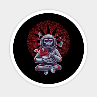 Monkey moon in space with red star background Magnet